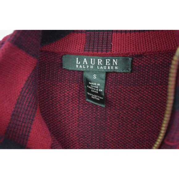 Lauren Ralph Lauren Womens Sweater Jacket Red Buffalo Plaid Zip Cotton Sz Small - Picture 3 of 16